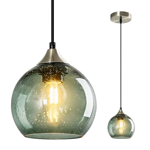 Gray Green Glass Pendant Lights Kitchen Island Lighting Globe Pendant Light Fixtures Modern Pendant Lighting for Kitchen Island Bedroom Living Dining Room Light Fixture