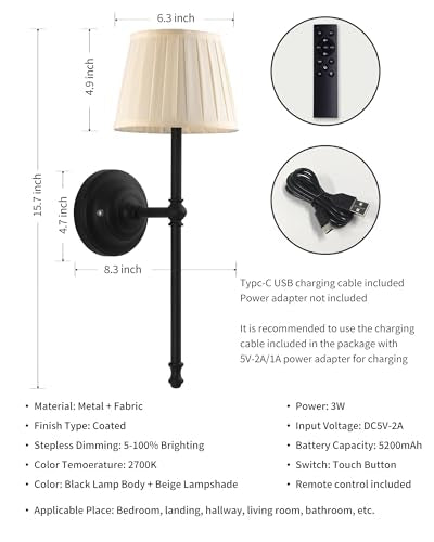 Black Cordless Wall Sconces Set of 2 (2 Count)