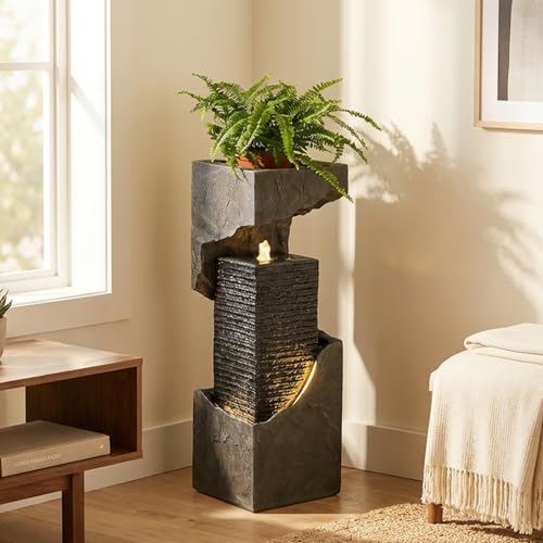 35.4" Outdoor Indoor Waterfall Fountain with LED Lights