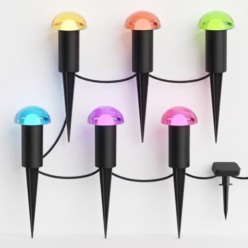 Color Changing Low Voltage Path Lights 6 Pack Mushroom Glass Top