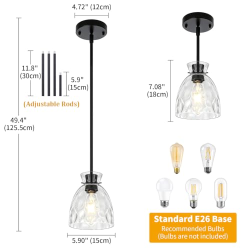 Modern Black Pendant Lights Kitchen Island 1 Pack Hanging Light 5.9"