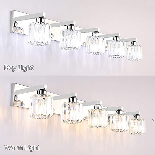 Crystal Bathroom Vanity Light Stainless Steel Modern Vanity Light 5 Lights Crystal Bathroom Vanity Light Fixtures