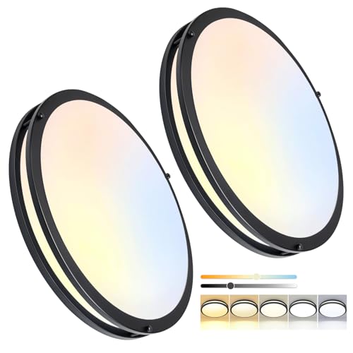 16inch LED Flush Mount Ceiling Light Fixture Dimmable Matte Black (2 Count)
