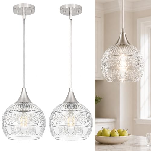 DSMJFU Brushed Nickel Pendant Lights Set of 2 with Clear Glass for Kitchen (2 Count)