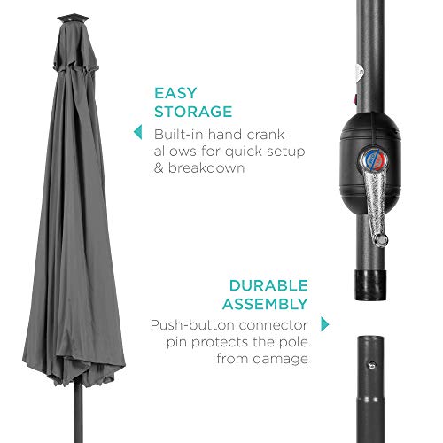 10ft Solar Polyester LED Lighted Patio Umbrella w (10 Feet)