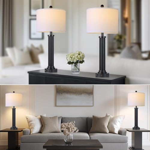 28" Tall Modern Table Lamps with USB C+A Ports and AC Outlet