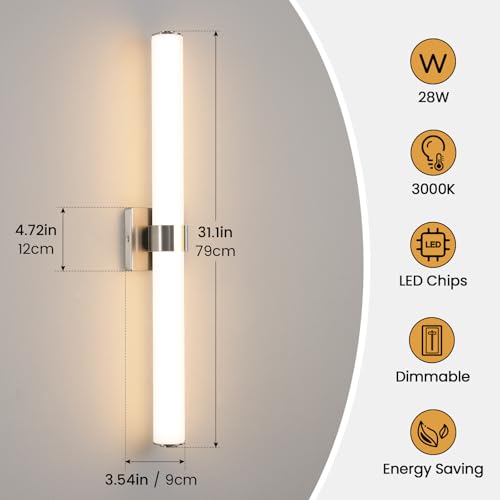 Bathroom Vanity Light Fixtures 31IN Brushed Nickel Bathroom Lights Over Mirror