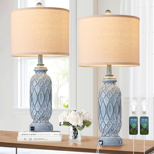 Farmhouse Lamps for Bedroom Set of 2 (2 Count)