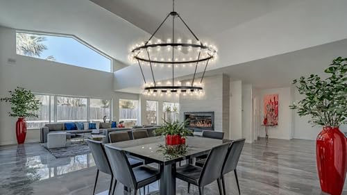 60 Inch Black Wagon Wheel Chandelier with Crystal Shade