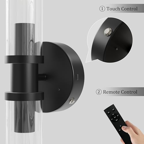 Black Wireless Battery Operated Wall Sconces with Remote Control