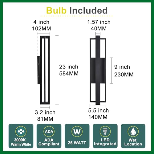 2 Pack 23 inch Modern Large Outdoor Waterproof LED Wall Light (2 Count)