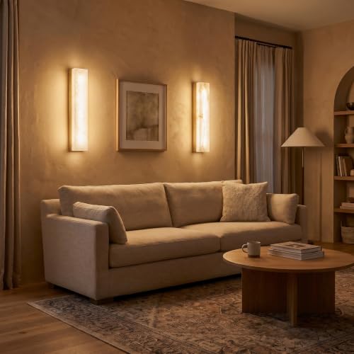 Alabaster Wall Sconce 17.7” Natural Marble Wall Lighting Fixture for Home Decor