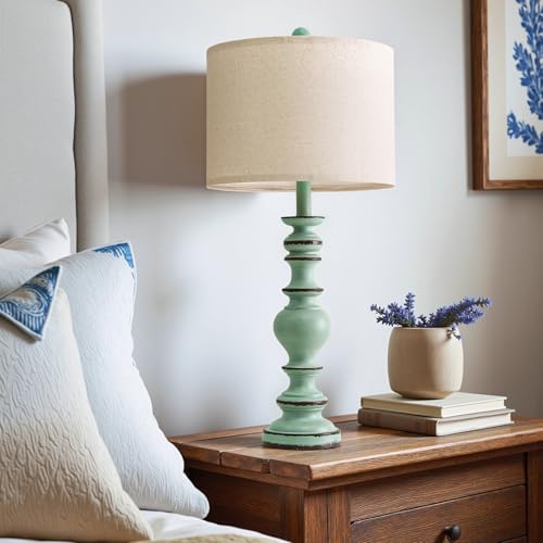 27" Distressed Teal Table Lamps Set of 2