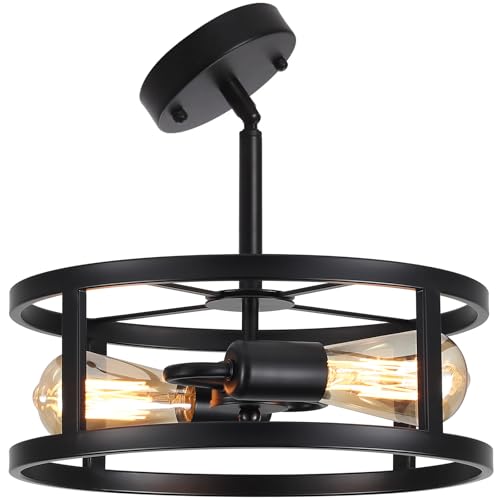 Industrial Black Semi Flush Mount Ceiling Light