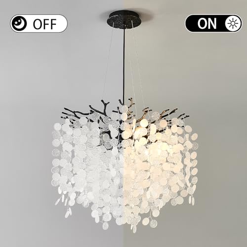 18" Capiz Shell Chandelier Black Crystal Tree Branch Chandelier