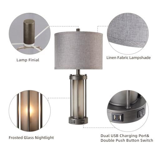 Set of 2 Rustic Table Lamps for Living Room with 2 USB Ports (2 Count)