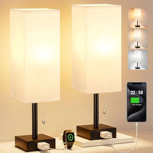 White Bedside Lamps for Bedroom Set of 2 (2 Count)
