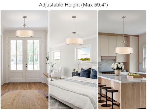20Inches White Drum Chandelier Large Pendant Lights for Dining Room