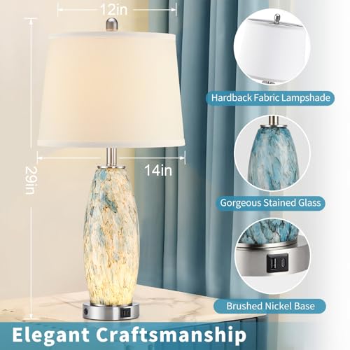 29" Tall Coastal Glass Table Lamps Set of 2 for Bedroom Living Room (2 Count)