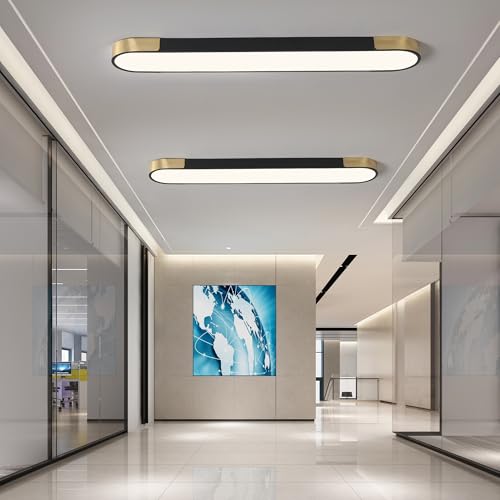 4.59FT LED Flush Mount Kitchen Light Fixtures 65W Dimmable Flush Mount Ceiling Light Fixture Black and Gold Led Ceiling Light Linear LED Ceiling Lamp for Laundry Shop Garage Office