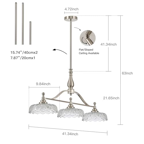 Chandeliers Light Pendant Light Fixture Modern Pendant Lighting Fixtures 3 Lights Chandelier Brushed Nickel Hanging Light Kitchen Glass Pendant Lights for Island Dining Room Living Room
