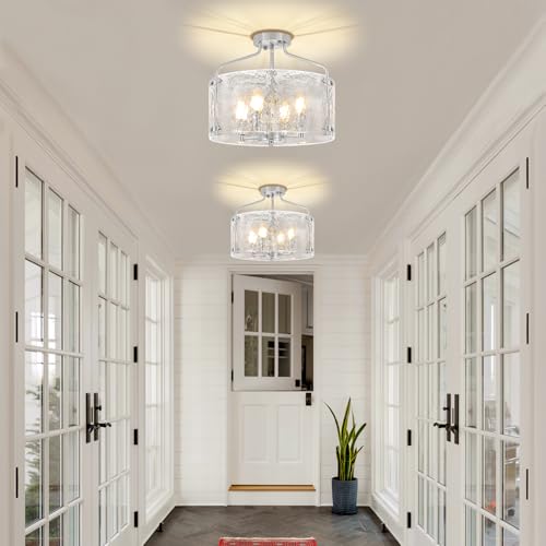 Brushed Nickel Semi Flush Mount Ceiling Lights 15.3'' Hallway Light Fixture
