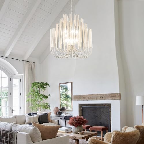 Extra Large Chandelier Farmhouse Whitewash Wood 36Inch Pendant Light