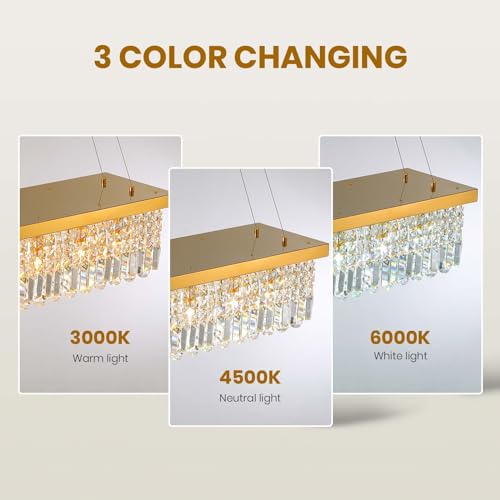 Rectangle K9 Crystal Chandelier Modern Gold Crystal Chandelier Rectangular Pendant Lighting Fixture for Dining Room Kitchen Island Bedroom L40'' x W10'' x H10''