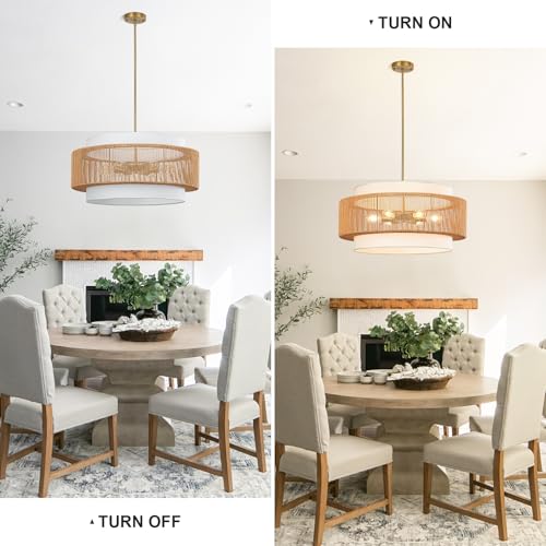 25.6" Rattan Chandelier for Dining Room