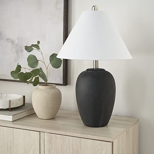 Home 23" Black Vintage Distressed Ceramic Pot Table Lamp for Bedroom
