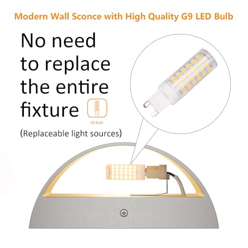 4 Pack Nickel Modern LED Wall Sconce Hardwired Indoor Wall Lights Up and Down Wall Mount Light for Living Room Bedroom Hallway Corridor Conservatory Warm White 3000K (4 Count)