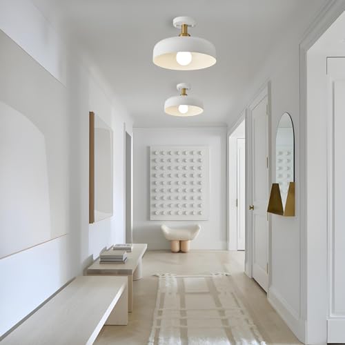 White and Gold Modern Semi Flush Mount Ceiling Light Fxiture 12.6 in