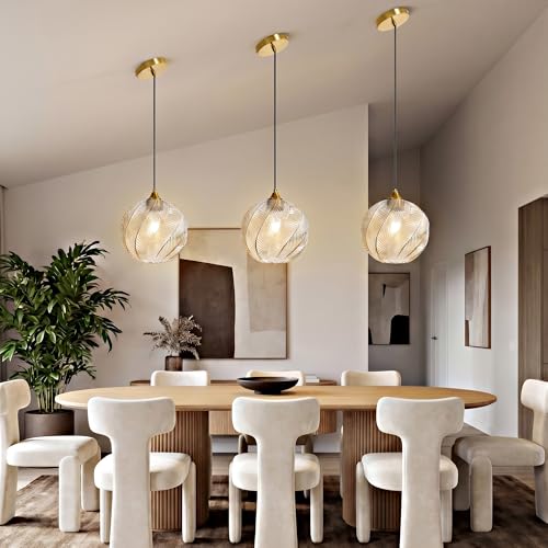 Amber Glass Pendant Lights Kitchen Island Gold Hanging Ceiling Light 9.84"