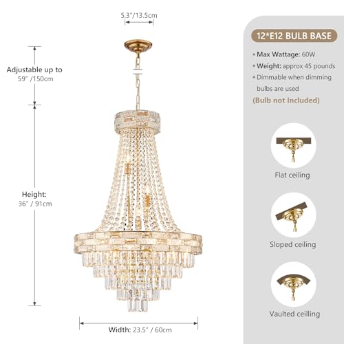 12 Light Gold Crystal Chandeliers