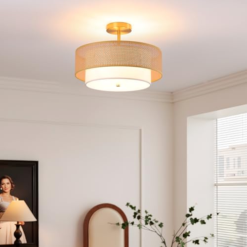 Rattan Flush Mount Ceiling Light