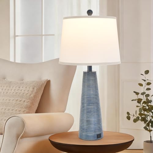 Nightstand Lamp Bedside Lamps Vintage Rustic Farmhouse Table Lamp 3 Way Dimmable Horizontal Stripe Light