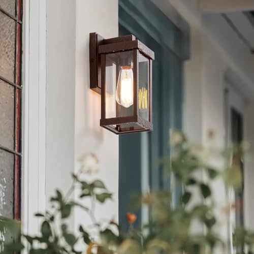 11" Classic Outdoor Wall Sconce 1 Light in Oil Rubbed Bronze Rectangular Metal Frame and Clear Glass Shade Waterproof Porch Light Patio Light Pack of 2 (2 Count)