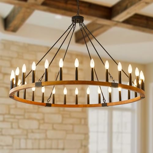 48" Wood Wagon Wheel Chandelier 30