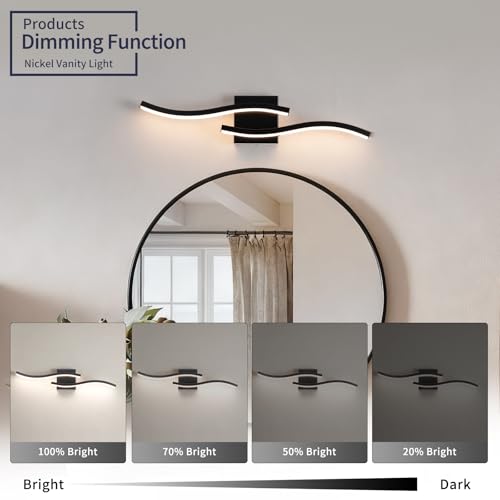 Black Curved Bathroom Vanity Light Fixture Over Mirror
