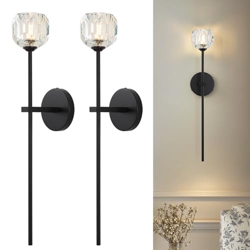 Black Crystal Wall Sconces of Two Brass Mid Century Modern Bathroom Sconce