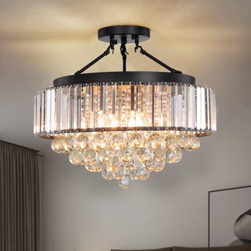 Farmhouse Black Crystal Chandelier Semi Flush Mount