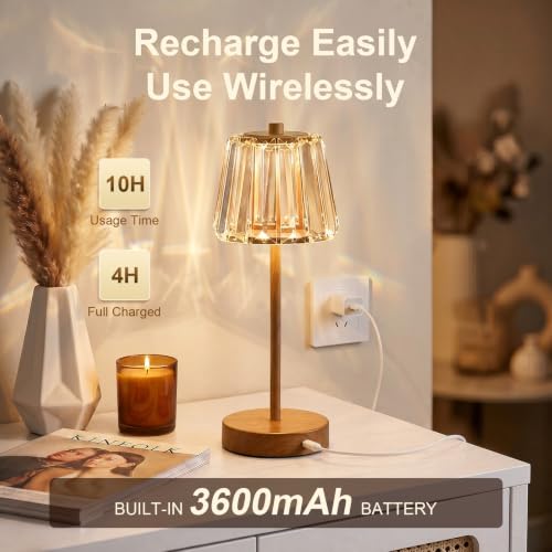 13" Small Crystal Cordless Table Lamp