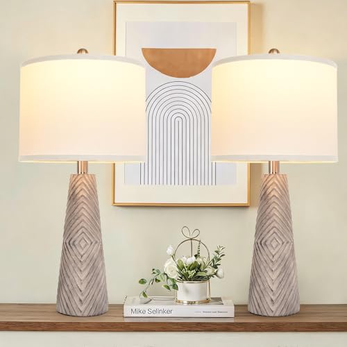 Nightstand Lamp Bedside Lamps Set of 2 Vintage Rustic Farmhouse Table Lamp 3 Way Dimmable Horizontal Stripe Light