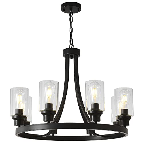 Black Wagon Wheel Chandelier 8 Lights