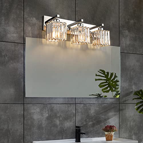 Modern 3 Light Chrome Crystal Bathroom Vanity Wall Light