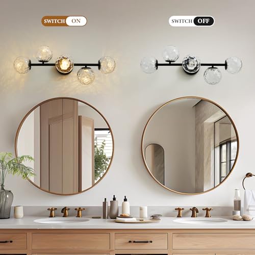 Black 5 Light LED Modern Hammered Glass Globe Bathroom Vanity Light