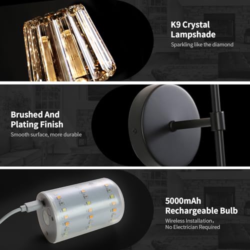 Battery Operated Crystal Wall Sconce Set of 2