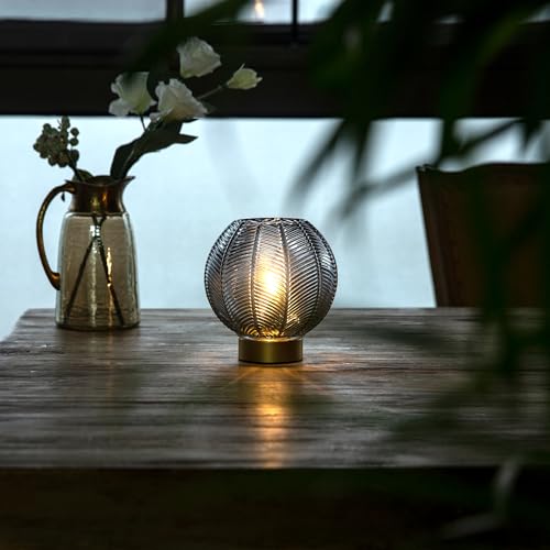 Battery Operated Decorative Glass Table Lamp with Timer Grey