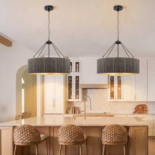 White Washed Wood Drum Chandelier