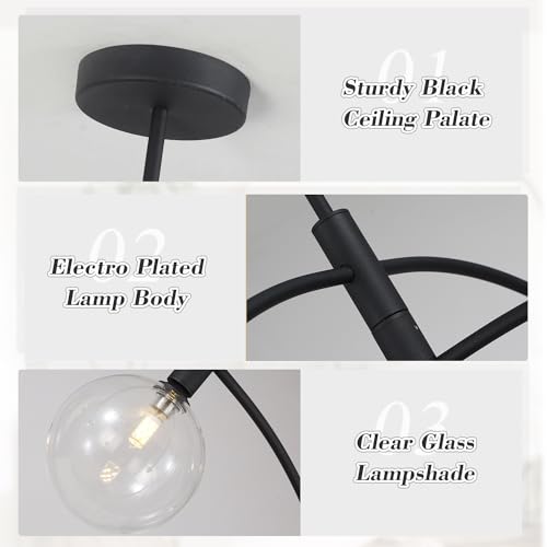 Mid Century Modern Sputnik Chandelier Adjustable 5 Light Pendant Light Fixture Clear Glass Black Ceiling Chandelier for Dining Room Kitchen Bedroom
